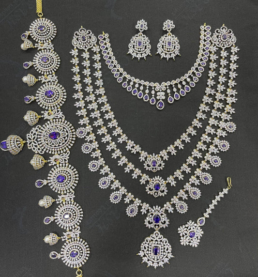 American Diamond Stones Bridal Combo Set - Nakshatra Jewels