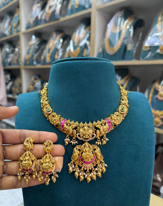 Nakshi Work with AD and Kundan Stones Bridal Necklace