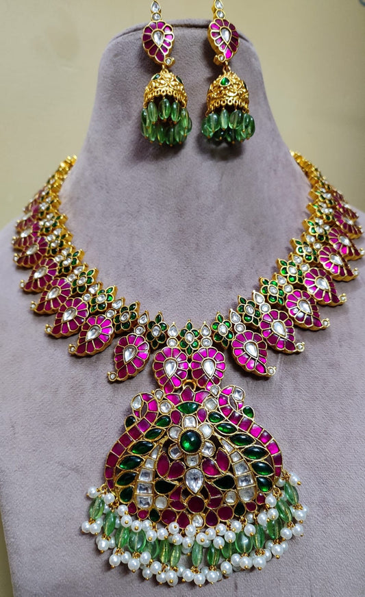 Jadau Kundan Stones Bridal Necklace (Gold Replica)