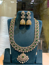 American Diamond Stones Bridal Haram- Green - Nakshatra Jewels