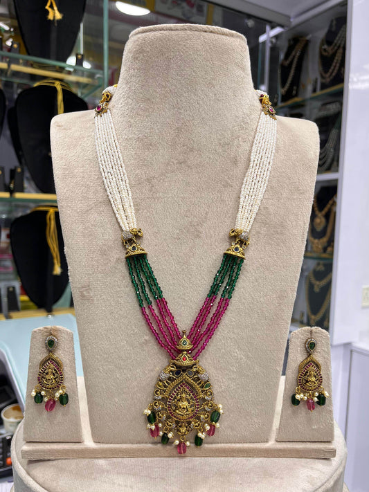 Nagasi work with AD Stones Pendent Beads Haram - Nakshatra Jewels