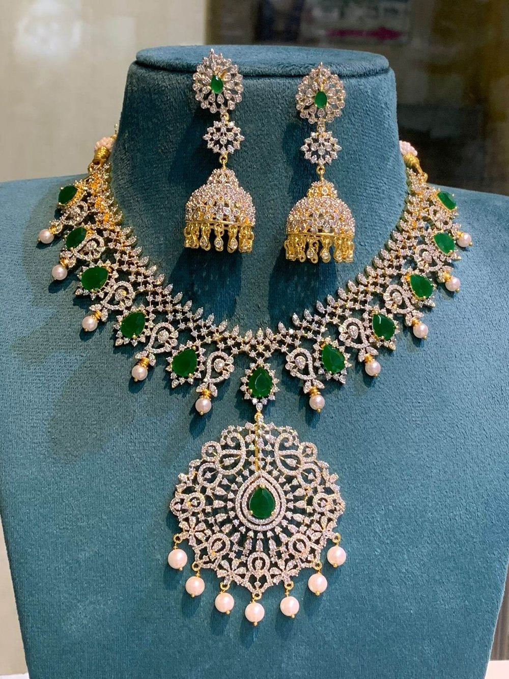 American Diamond Stones Bridal Necklace - Nakshatra Jewels