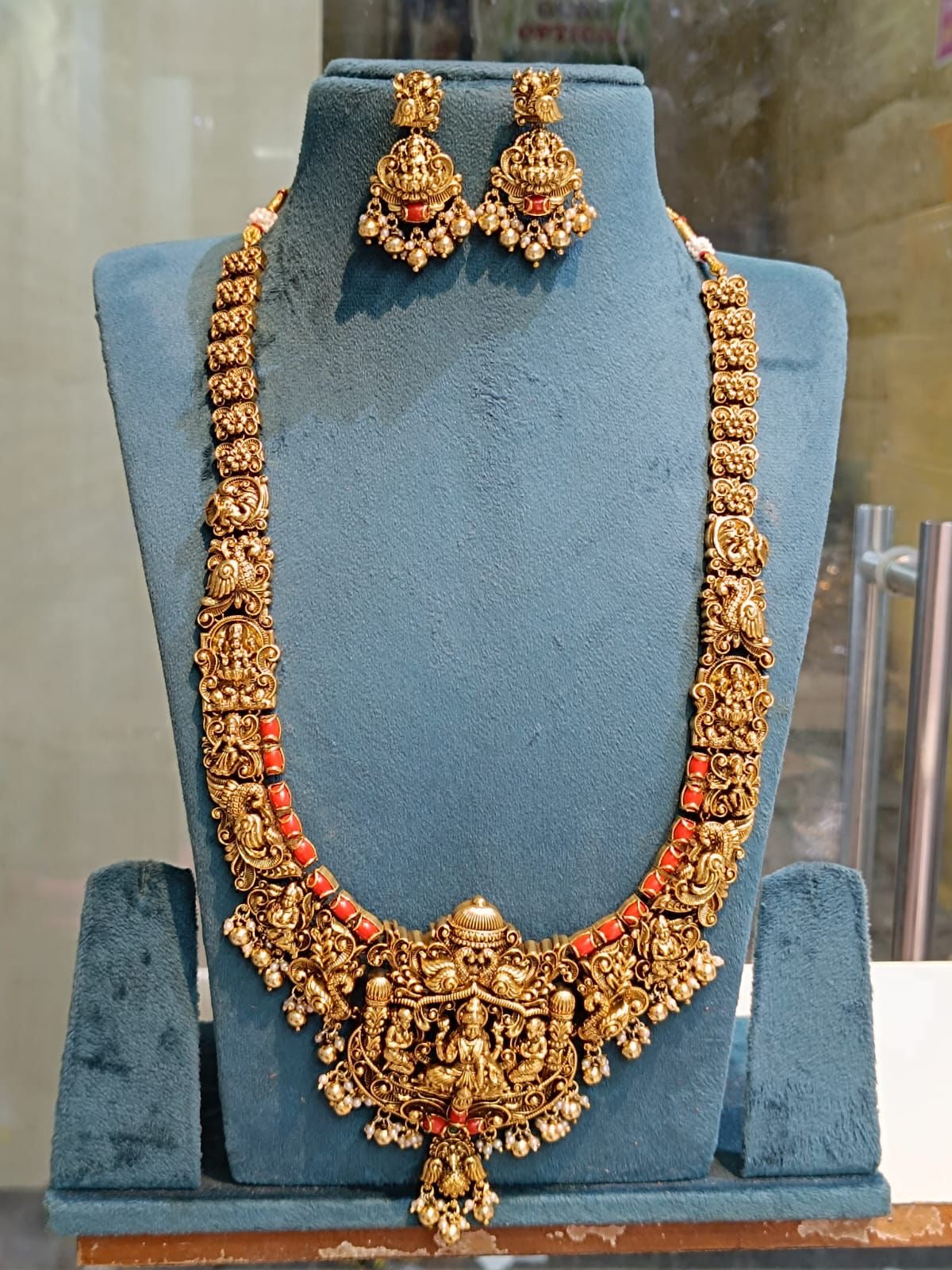 Nakshi Work with AD Stones & Coral Beads Bridal Haram