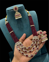 Victorian Polish AD Stones Pendent with Beads Haram - Nakshatra Jewels