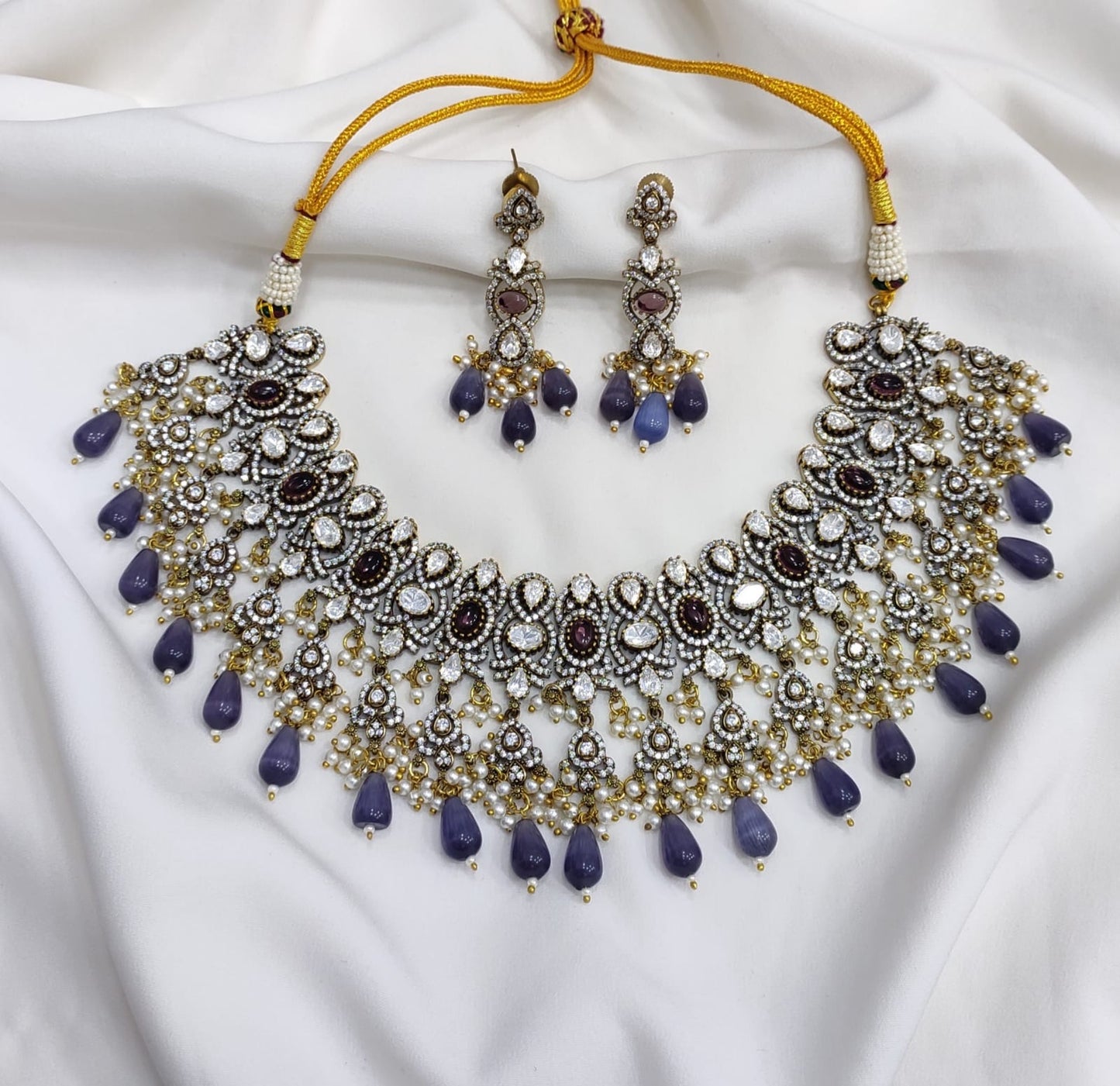 Victorian Polish with Moissanite & AD Stones Bridal Neckset