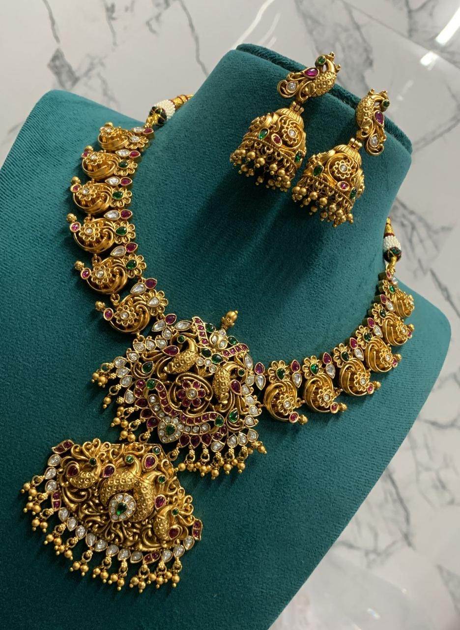 Nagasi Work with Kempu Stones Bridal Necklace