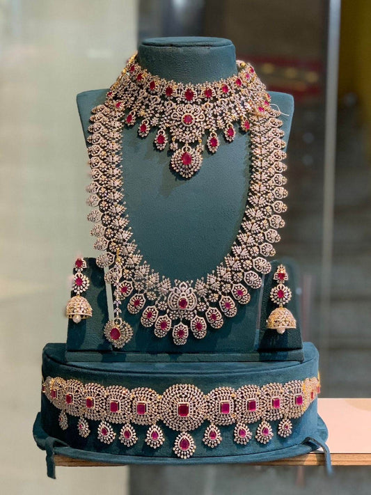 American Diamond Stones Bridal Combo Set - Nakshatra Jewels