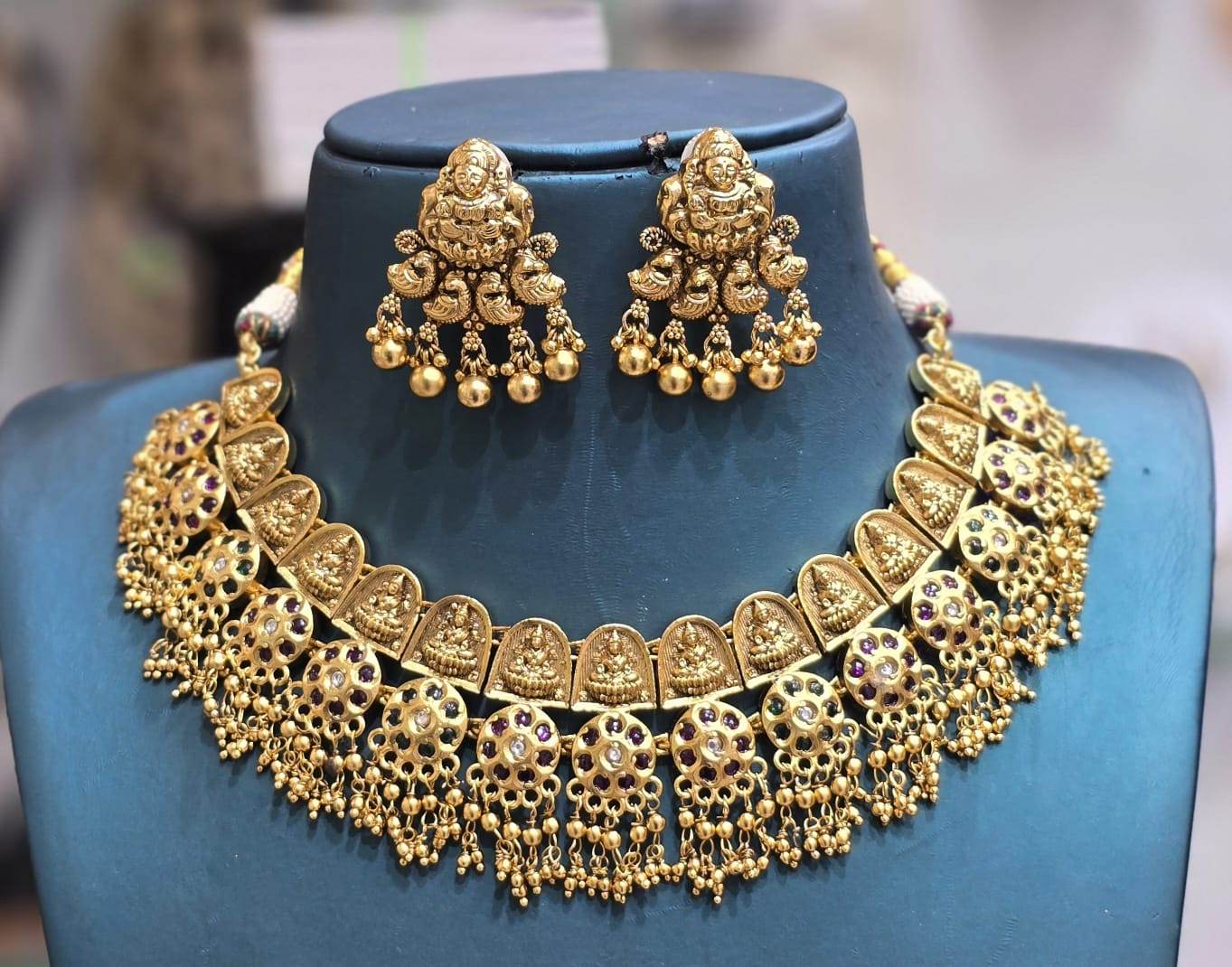 Nagasi Work with Kempu Stones Bridal Necklace - Nakshatra Jewels