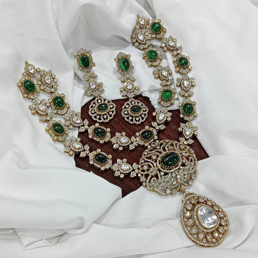 Victorian Polish with AD Stones Bridal Necklace - Nakshatra Jewels