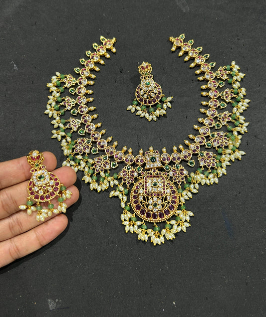 Premium Matt with Kempu Stones Bridal Necklace - Nakshatra Jewels