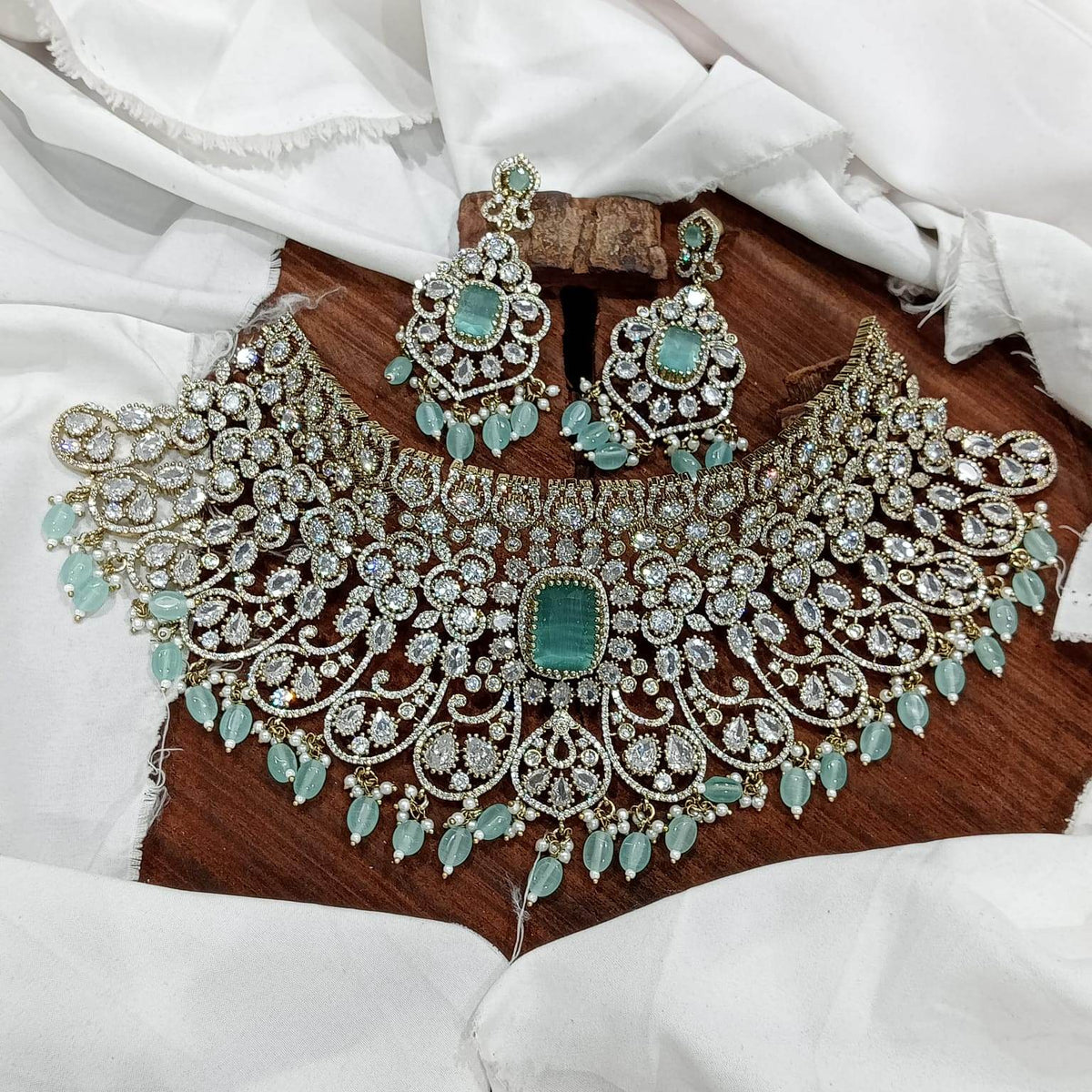 Victorian Polish with Moissanite Stones Bridal Choker