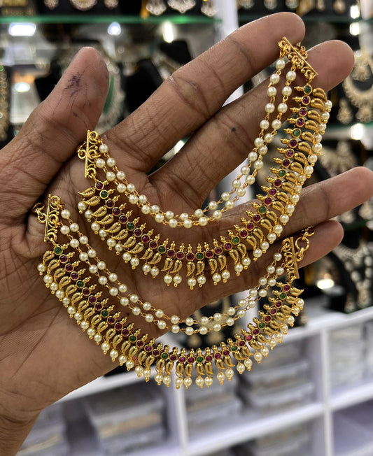 Premium Matt with Kempu Stones Ear Chains