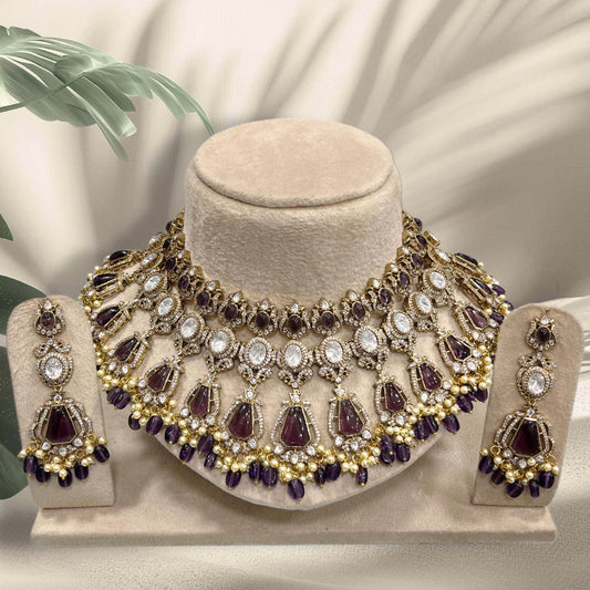 Victorian Polish with AD Stones Bridal Choker - Nakshatra Jewels