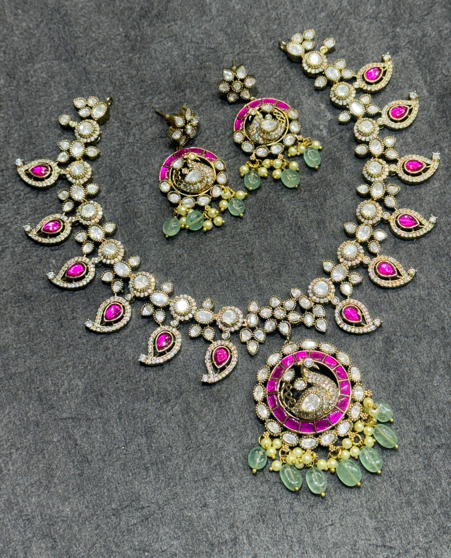 Victorian Polish with Moissanite & Kundan Stones Bridal Necklace