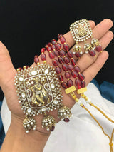 Victorian Polish AD Stones Pendent with Beads Necklace - Nakshatra Jewels