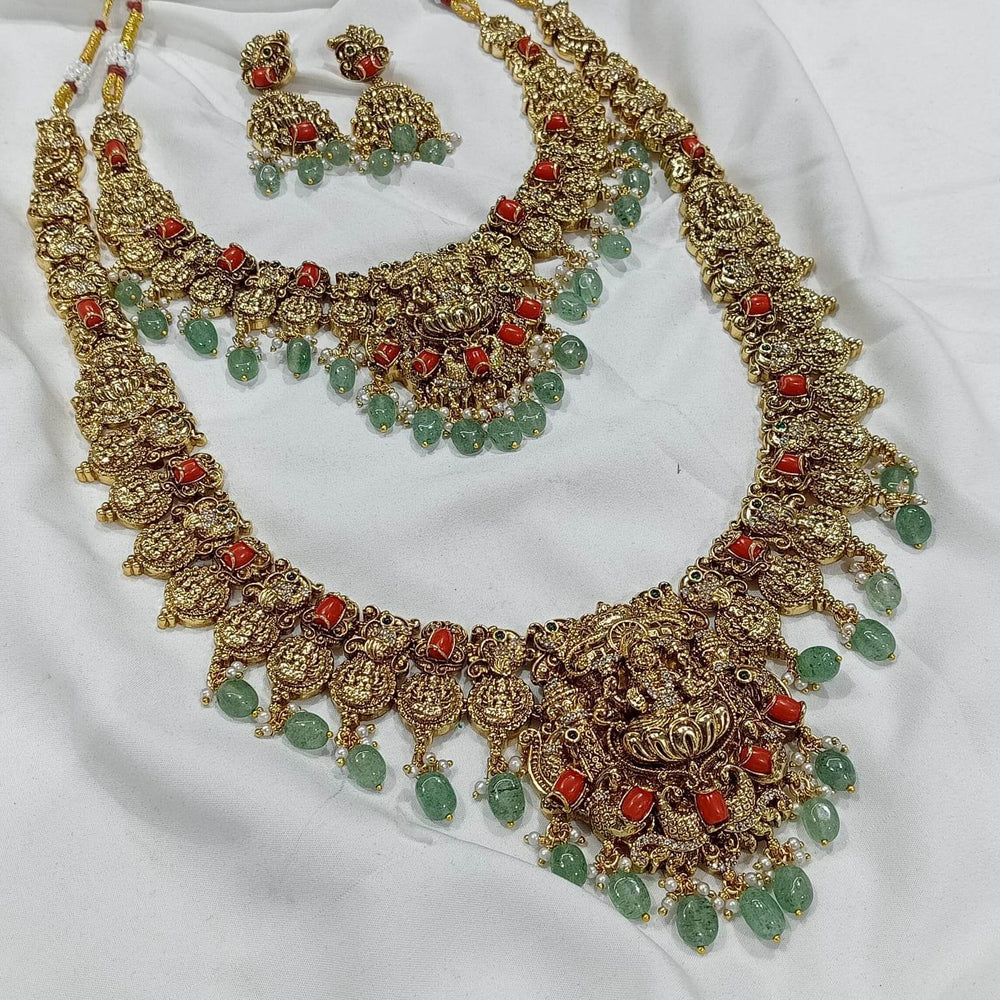 Nakshi Work with AD stones & Coral Beads Bridal Combo - Nakshatra Jewels
