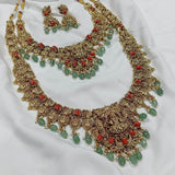 Nakshi Work with AD stones & Coral Beads Bridal Combo - Nakshatra Jewels