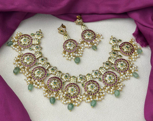 Nagasi Work with Kempu Stones Necklace - Nakshatra Jewels