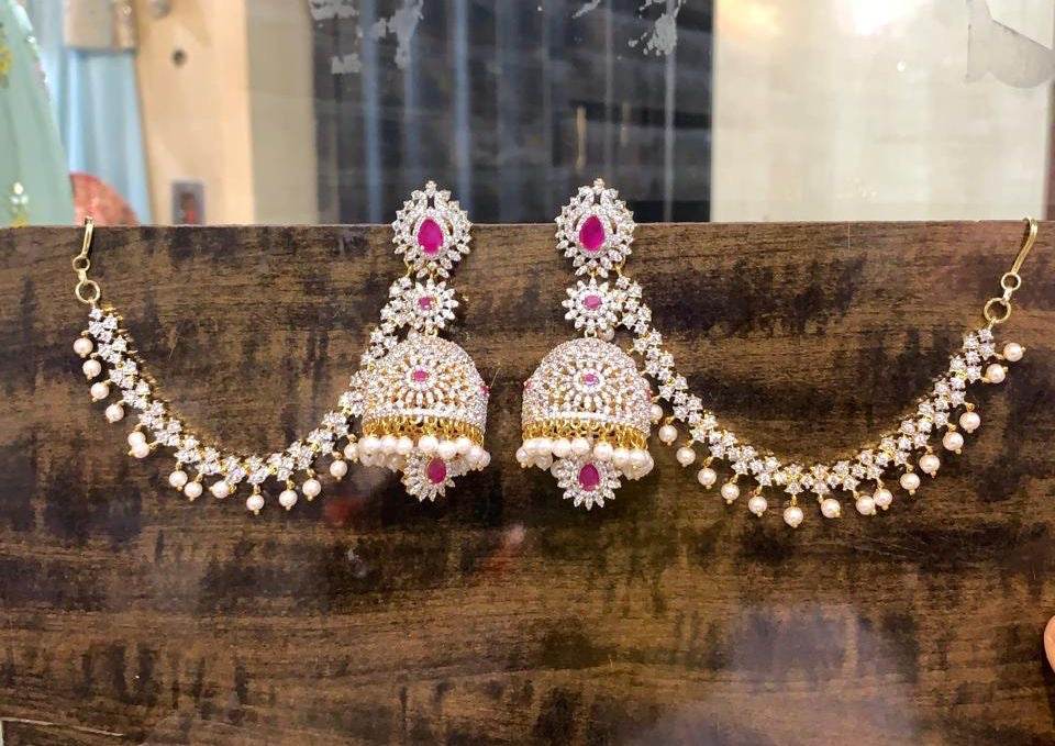 AD Stones Bridal Earrings with Ear chains
