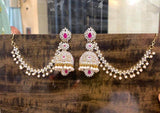 AD Stones Bridal Earrings with Ear chains - Nakshatra Jewels