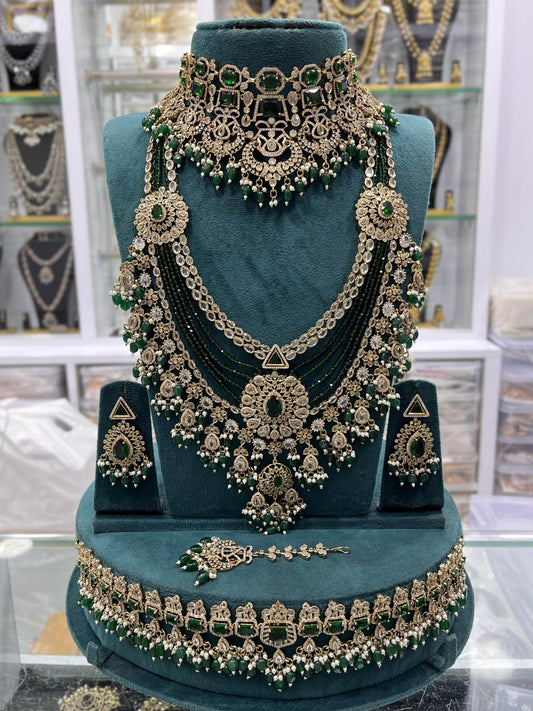 Victorian Polish with Moissanite Stones Bridal Combo - Nakshatra Jewels