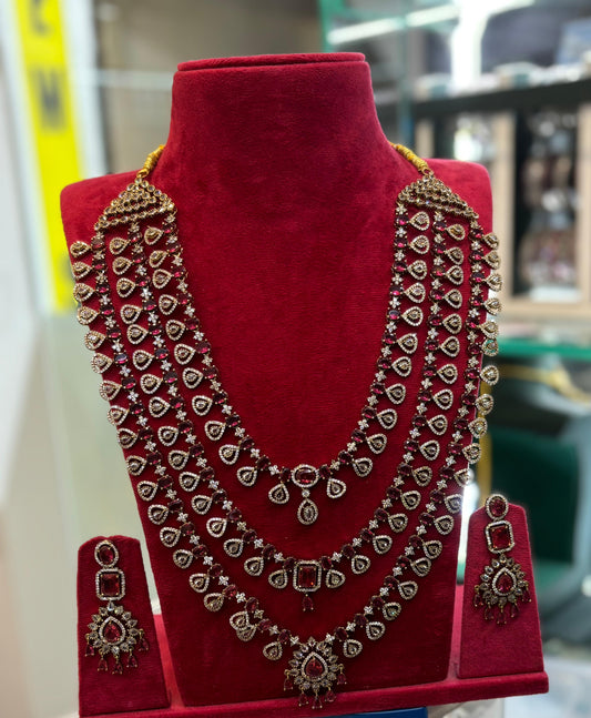 Victorian Polish AD Stones Bridal Layer Haram