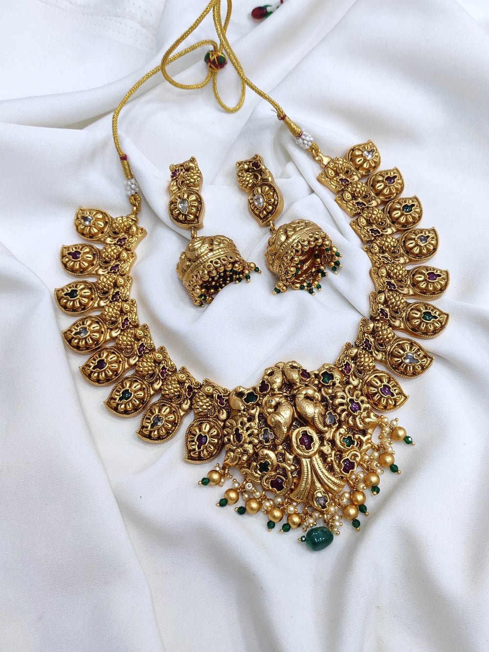 Nagasi Work with Kempu Stones Bridal Necklace - Nakshatra Jewels