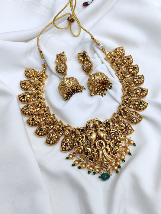 Nagasi Work with Kempu Stones Bridal Necklace