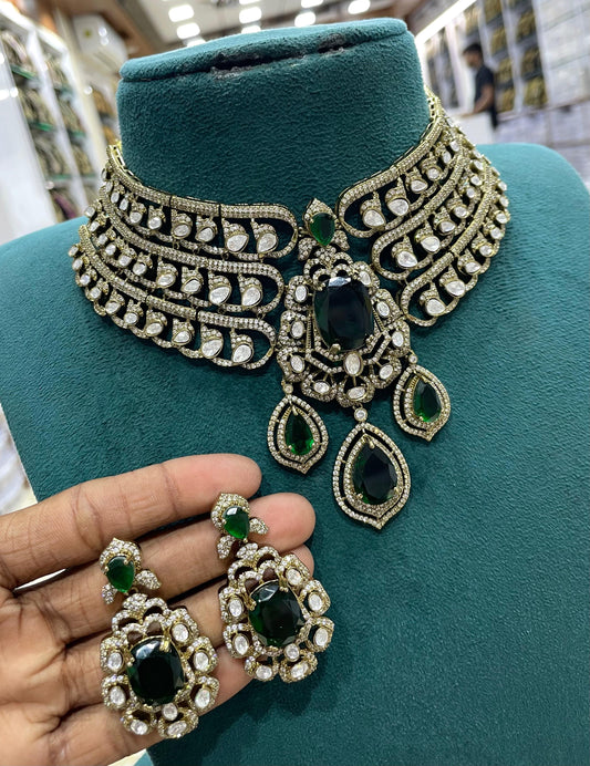 Victorian Polish with AD & Mossianite Stones Bridal Choker