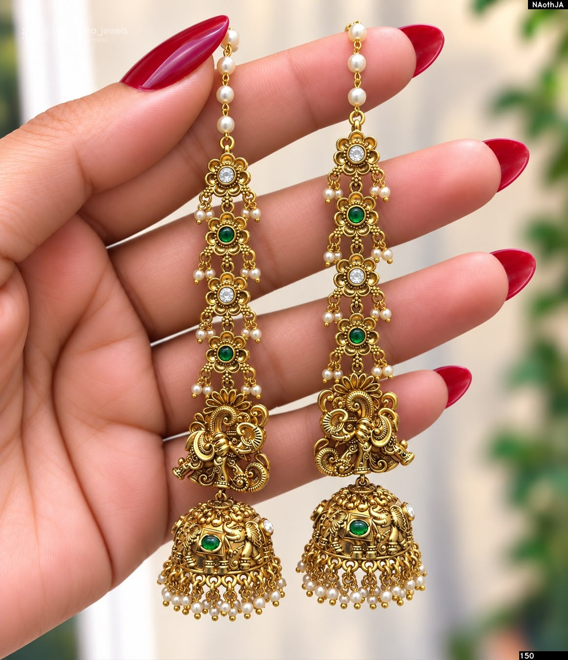Premium Matt with Kempu Stones Earrings