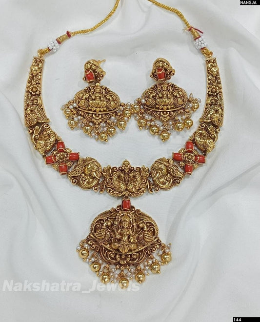 Nakshi work with Coral Beads Necklace