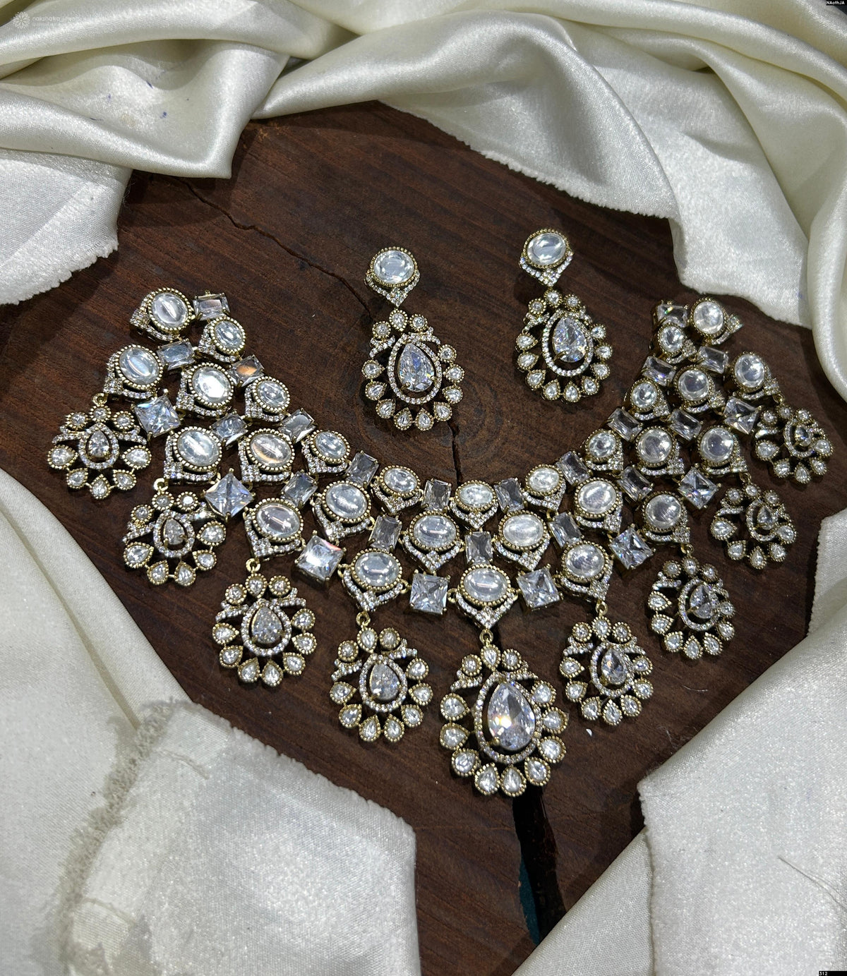 Mossianite and AD Stones Bridal Neck Set