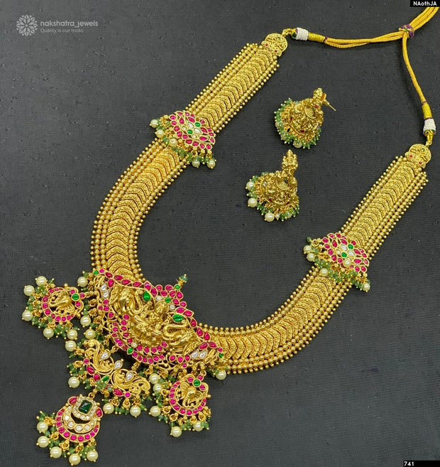 Nakshi Work Kasu Haram with Kundan Stone Bridal Pendent