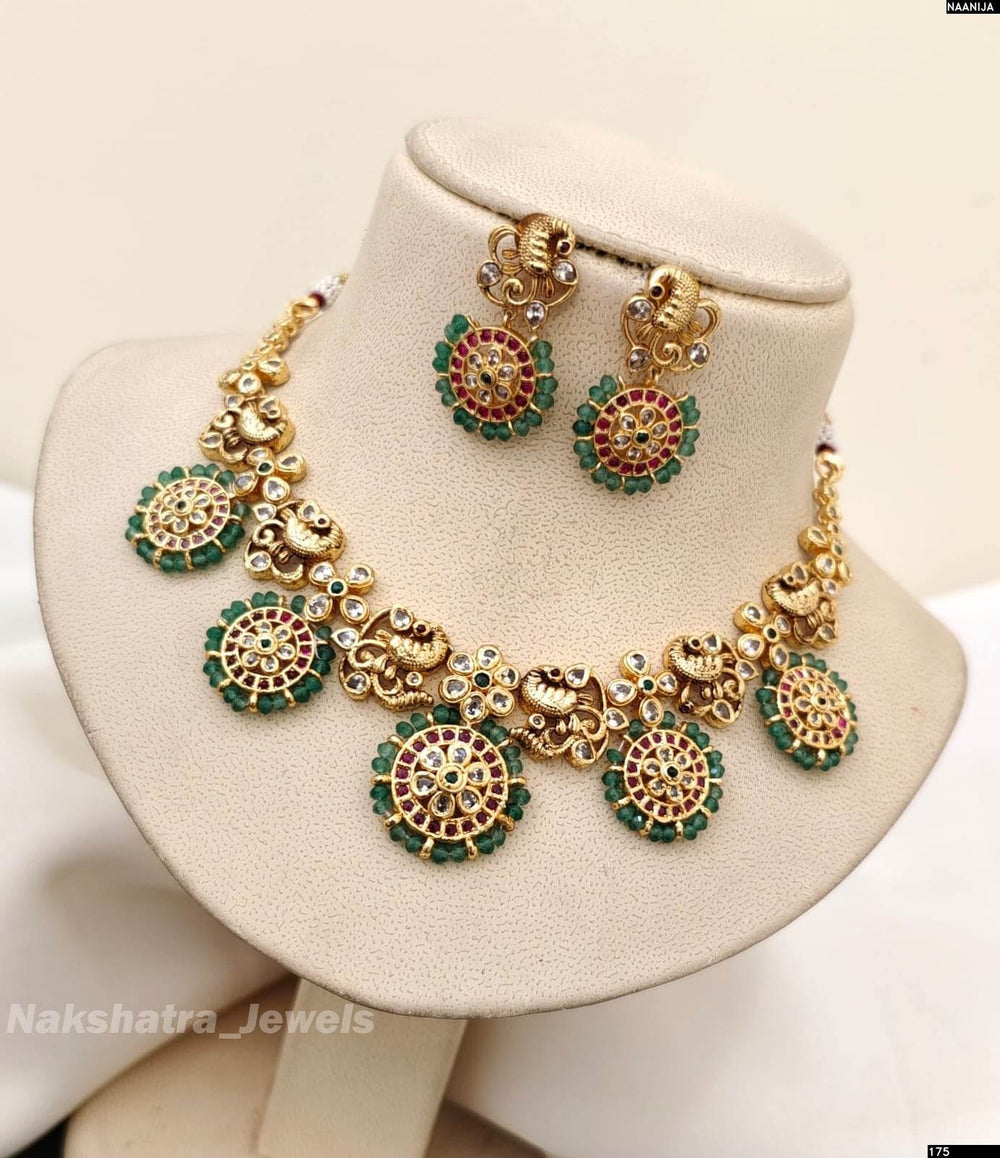 Premium Matt with Kempu Stones Necklace - Nakshatra Jewels