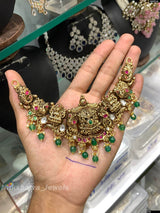 Antique Polish Nakshi Work with Jadau Kundan Stones Bridal Necklace (Hand made) - Nakshatra Jewels
