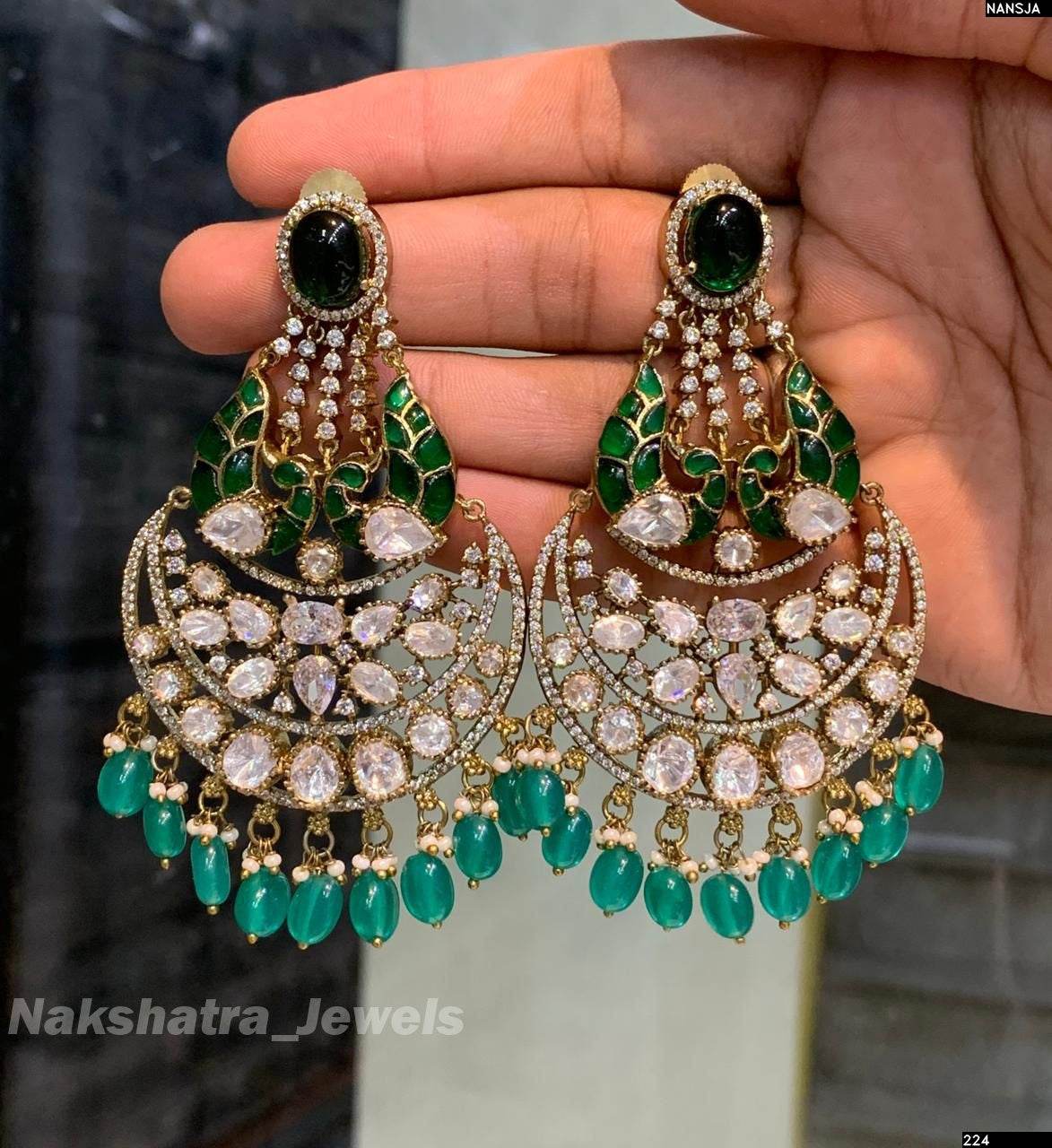 Moissanite & Jadau Kundan Stones Bridal Earrings
