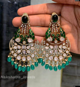 Moissanite & Jadau Kundan Stones Bridal Earrings - Nakshatra Jewels