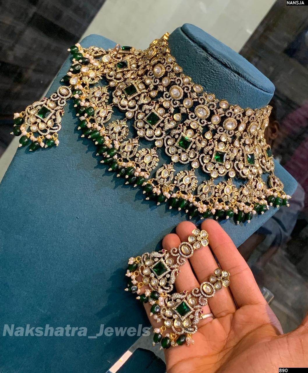 Victorian Polish AD & Moissanite Stones Bridal Choker