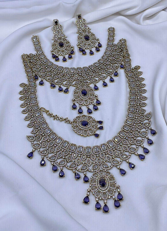 Victorian Polish with AD Stones Bridal Combo Set - Nakshatra Jewels