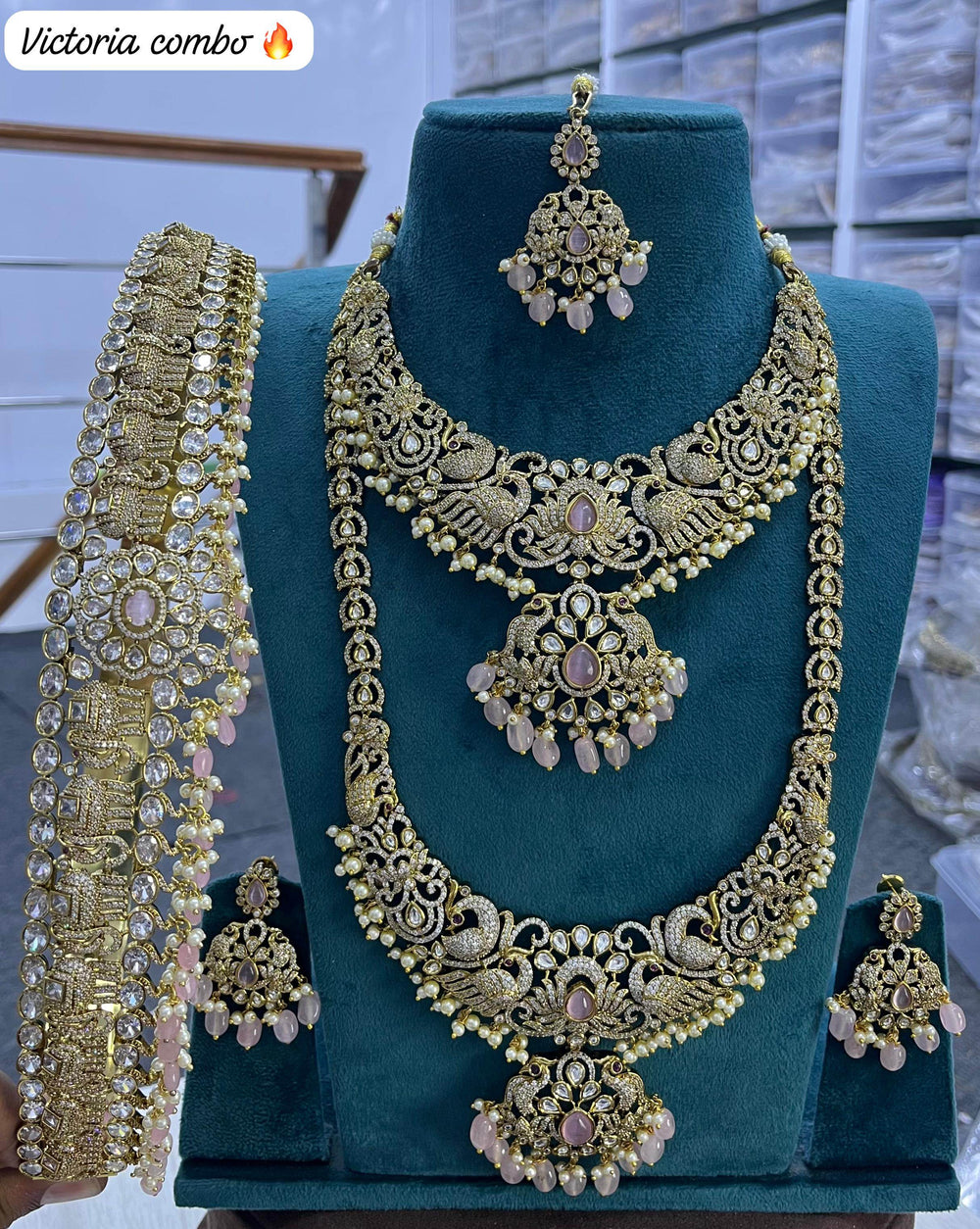 Victorian Polish AD Stones Bridal Set - Nakshatra Jewels