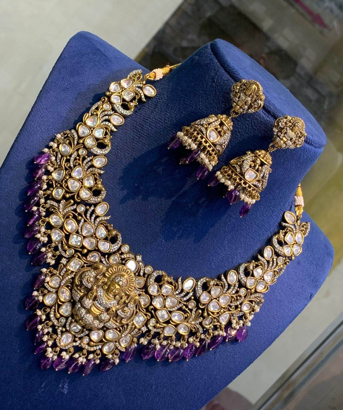 Victorian Polish with AD & Moissanite Stones Bridal Necklace