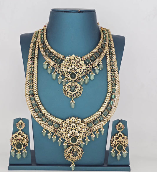 Victorian Polish with AD Stones Bridal Combo Set - Nakshatra Jewels