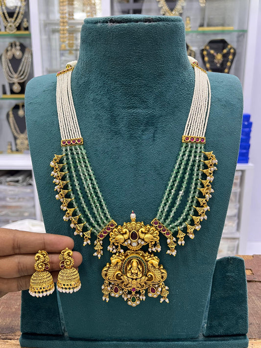 Nagasi work with Kempu Stones Pendent Beads Haram