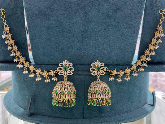 Victorian Polish AD Stones Earrings with Ear Chains