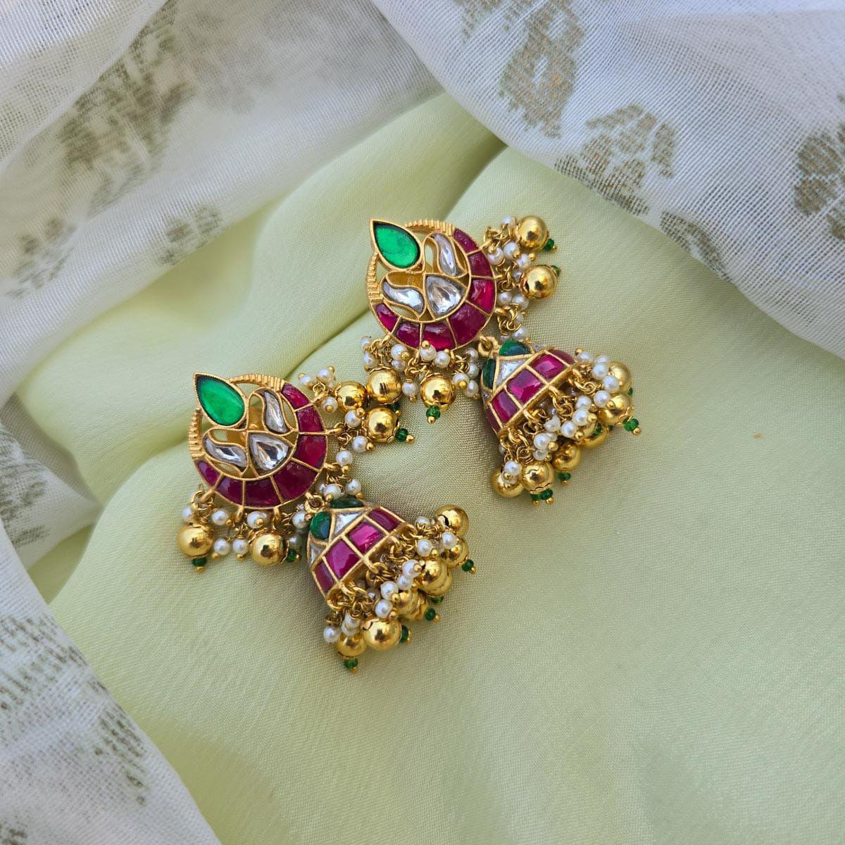 Jaadu Kundan Stones Bridal Earrings