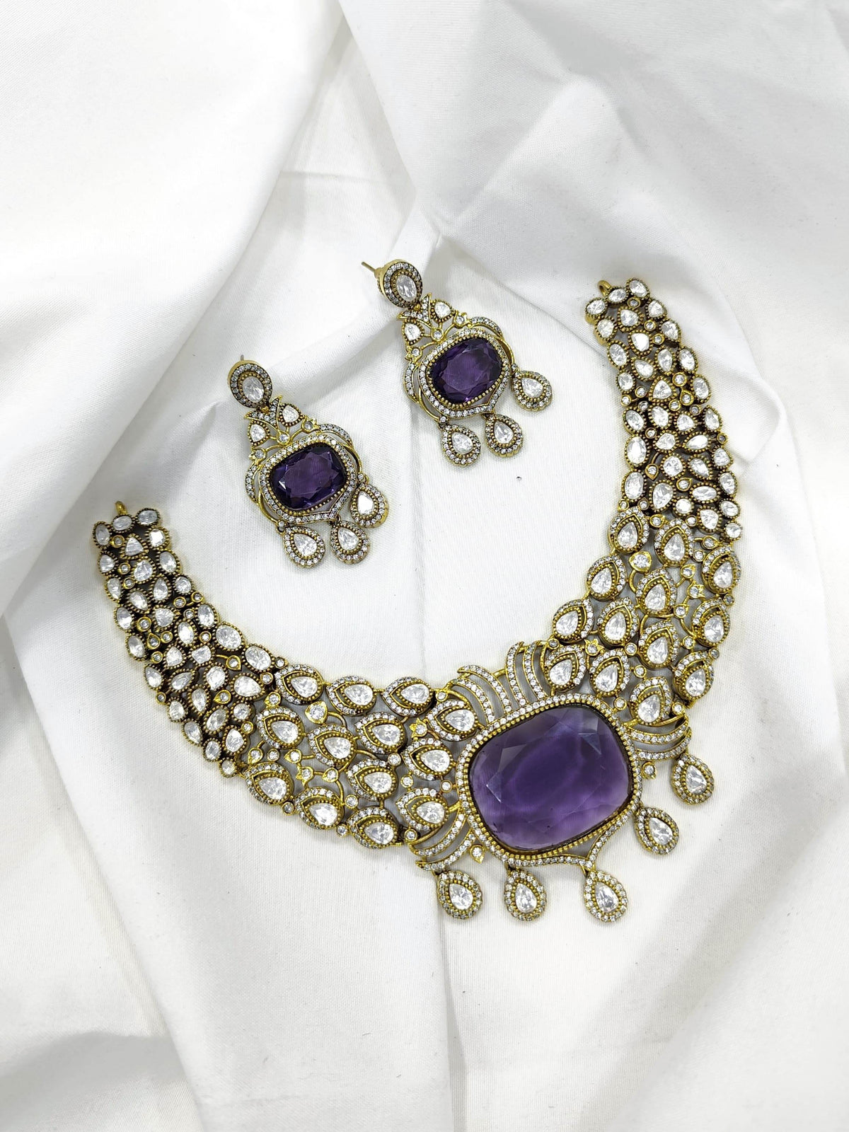 Victorian Polish with Mossianite Stones Bridal Neck Set