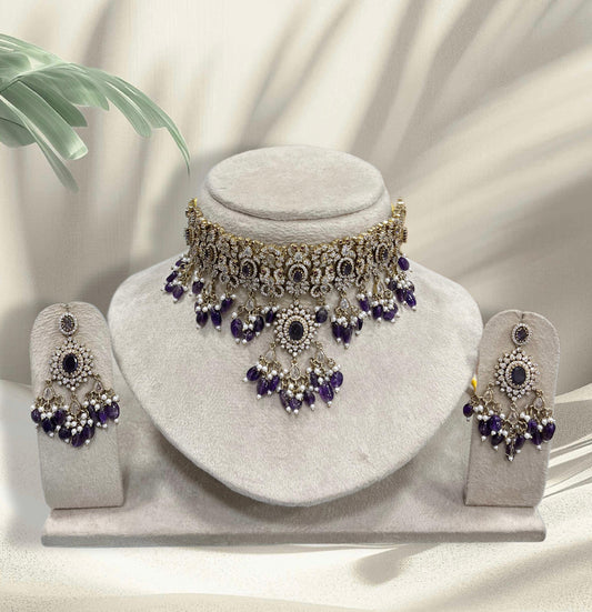 Victorian Polish AD Stones Bridal Neck Set