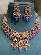 Victorian Polish with AD & Mossanite Stones Necklace - Nakshatra Jewels