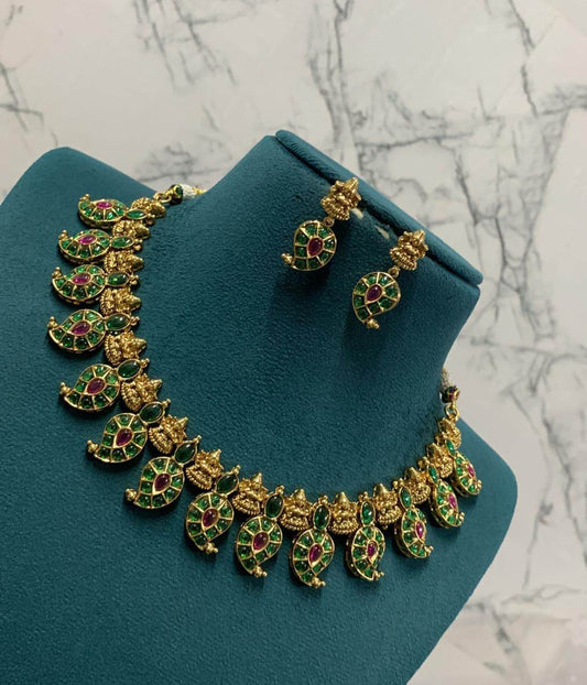 Nagasi Work with Kempu Stones Necklace - Nakshatra Jewels