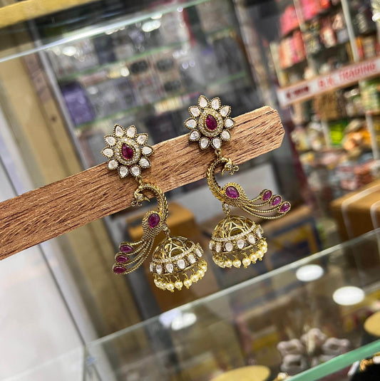 Victorian polish with Mossianite Stones Earrings - Nakshatra Jewels